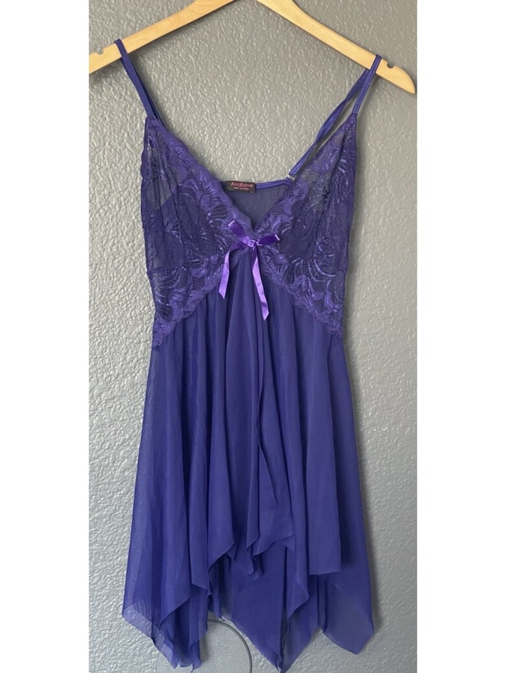 Avidlove Nightie Sheer Lace S Asymmetrical Hem Purple Sleepwear Nightgown Sexy